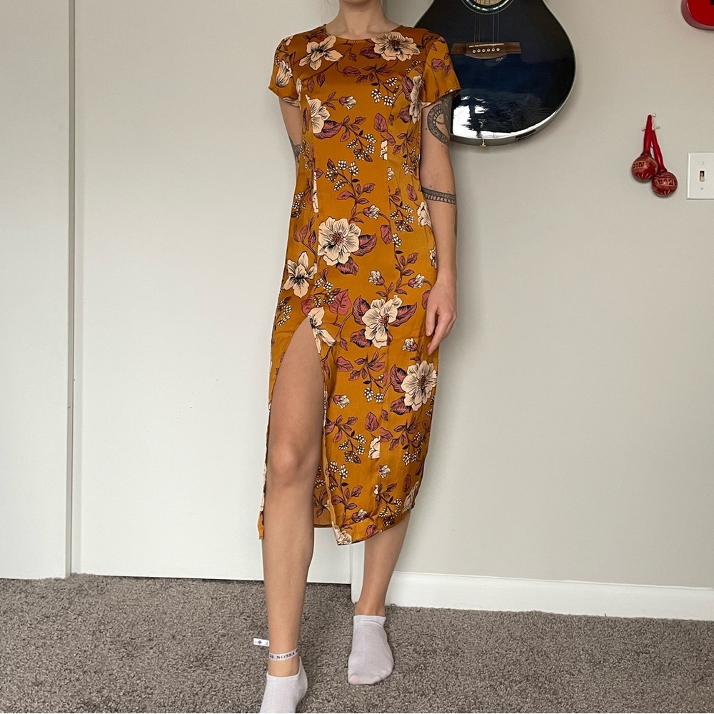 Satin floral midi dress